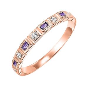 14K RG 1/12 ct. tw. Diamond & 1/7 ct. tw. Amethyst Alternating Stackable Ring