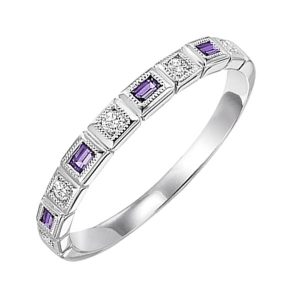 14K WG 1/12 ct. tw. Diamond & 1/7 ct. tw. Amethyst Alternating Stackable Ring