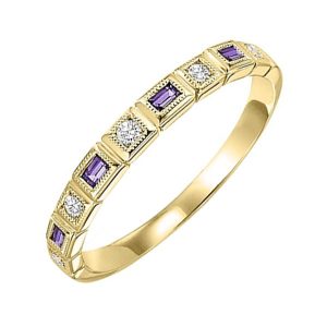14K YG 1/12 ct. tw. Diamond & 1/7 ct. tw. Amethyst Alternating Stackable Ring