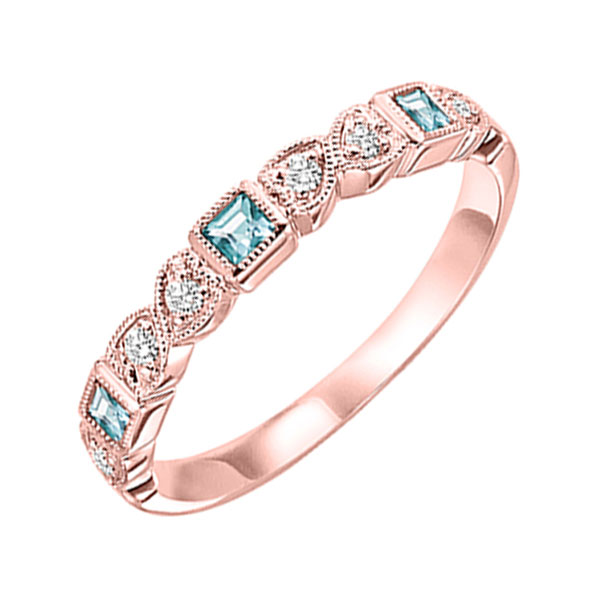 14K RG 1/12 ct. tw. Diamond & 1/7 ct. tw. Blue Topaz Altarnating Stackable Ring