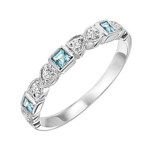 14K WG 1/12 ct. tw. Diamond & 1/7 ct. tw. Blue Topaz Altarnating Stackable Ring