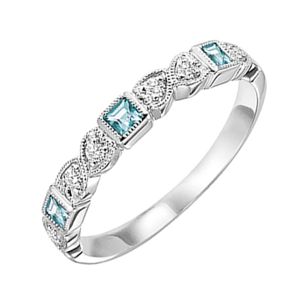 14K WG 1/12 ct. tw. Diamond & 1/7 ct. tw. Blue Topaz Altarnating Stackable Ring