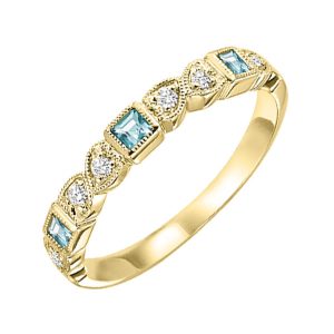 14K YG 1/12 ct. tw. Diamond & 1/7 ct. tw. Blue Topaz Altarnating Stackable Ring