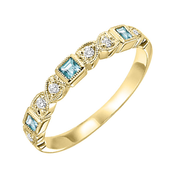 14K YG 1/12 ct. tw. Diamond & 1/7 ct. tw. Blue Topaz Altarnating Stackable Ring