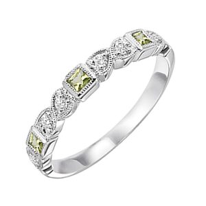 14K WG 1/12 ct. tw. Diamond & 1/7 ct. tw. Peridot Alternating Stackable Ring