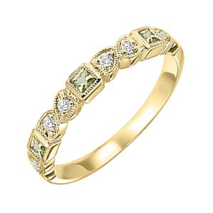 14K YG 1/12 ct. tw. Diamond & 1/7 ct. tw. Peridot Alternating Stackable Ring