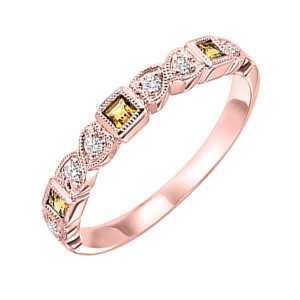 14K RG 1/12 ct. tw. Diamond & 1/7 ct. tw. Citrine Alternating Stackable Ring