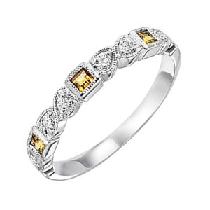 14K WG 1/12 ct. tw. Diamond & 1/7 ct. tw. Citrine Alternating Stackable Ring