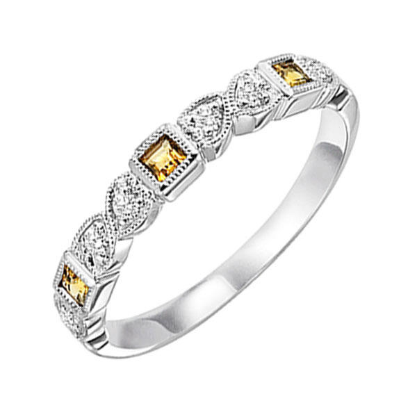 14K WG 1/12 ct. tw. Diamond & 1/7 ct. tw. Citrine Alternating Stackable Ring