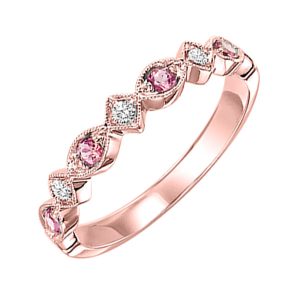 14K RG 1/20 ct. tw. Diamond & 1/6 ct. tw. Pink Tourmaline Alternating Stackable Ring