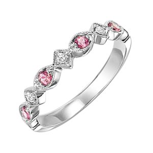 14K WG 1/20 ct. tw. Diamond & 1/6 ct. tw. Pink Tourmaline Alternating Stackable Ring