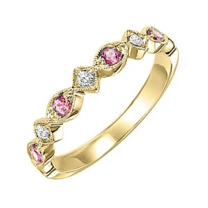 14K YG 1/20 ct. tw. Diamond & 1/6 ct. tw. Pink Tourmaline Alternating Stackable Ring