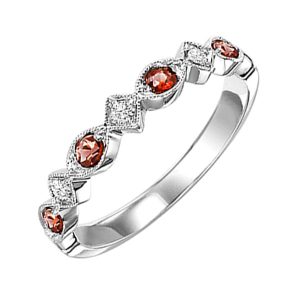 14K WG 1/20 ct. tw. Diamond & 1/7 ct. tw. Garnet Alternating Stackable Ring