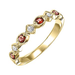 14K YG 1/20 ct. tw. Diamond & 1/8 ct. tw. Garnet Alternating Stackable Ring