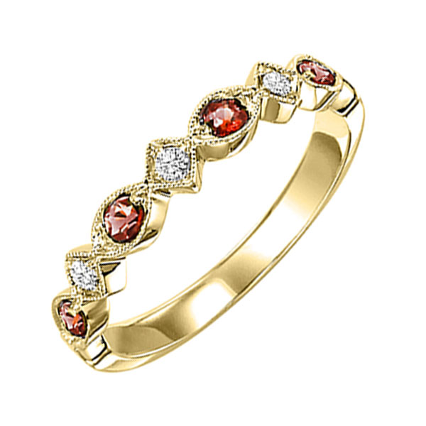 14K YG 1/20 ct. tw. Diamond & 1/8 ct. tw. Garnet Alternating Stackable Ring