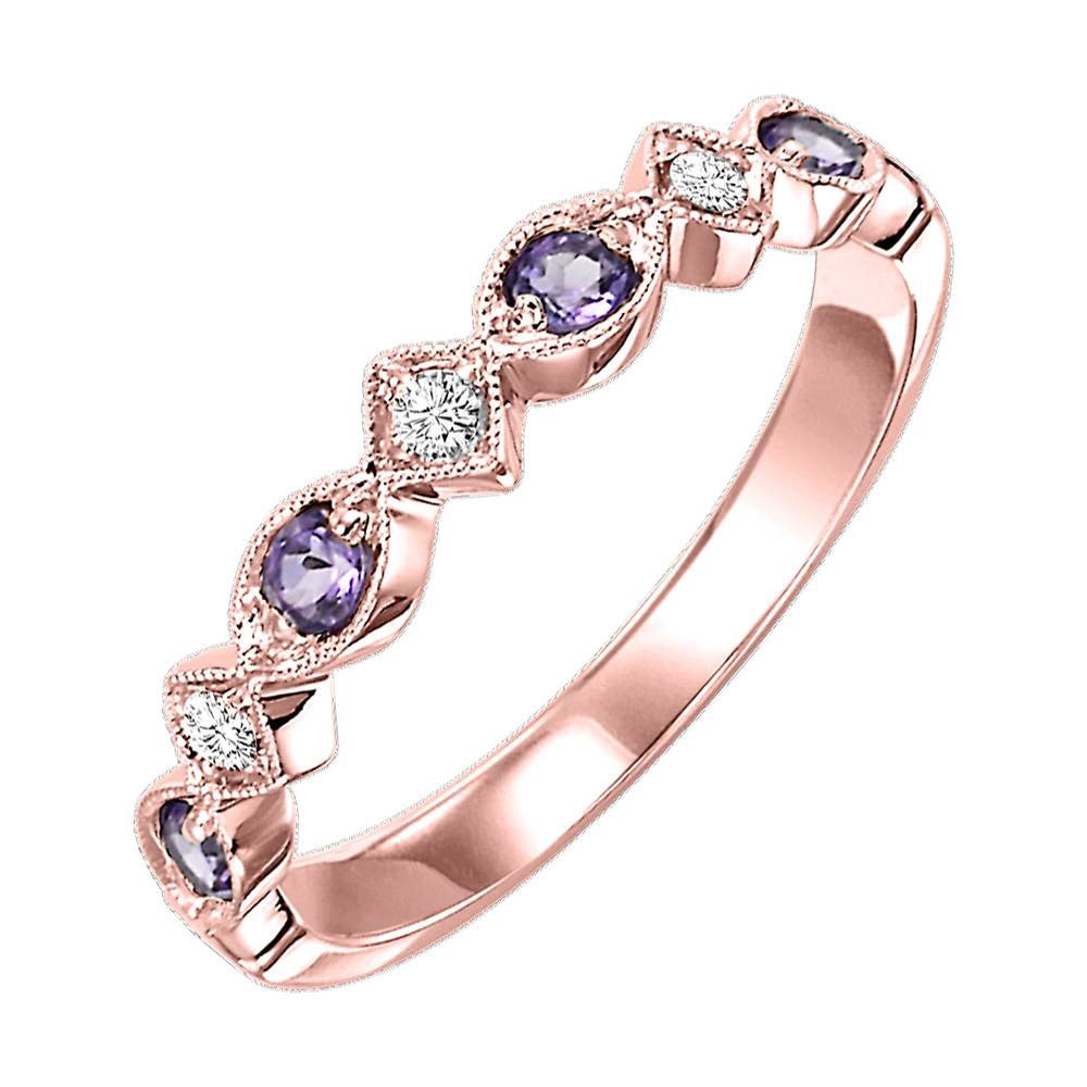 14K RG 1/20 ct. tw. Diamond & 1/6 ct. tw. Amethyst Alternating Stackable Ring