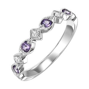 14K WG 1/20 ct. tw. Diamond & 1/6 ct. tw. Amethyst Alternating Stackable Ring