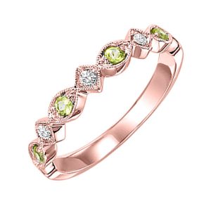 14K RG 1/20 ct. tw. Diamond & 1/6 ct. tw. Peridot Alternative Stackable Ring