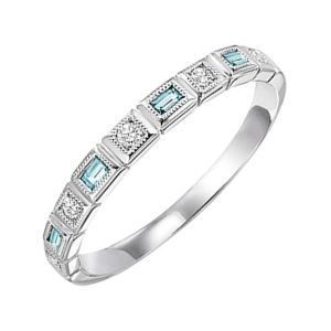 10K WG 1/12 ct. tw. Diamond & 1/8 ct. tw. Aquamarine Alternative Stackable Ring