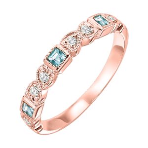 10K RG 1/10 ct. tw. Diamond & 1/7 ct. tw. Aquamarine Alternative Stackable Ring