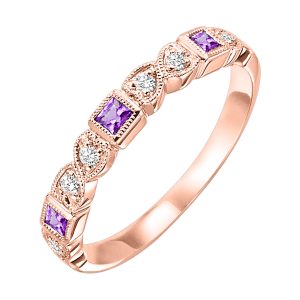 10K RG 1/12 ct. tw. Diamond & 1/7 ct. tw. Syn Alexandrite Alternative Stackable Ring