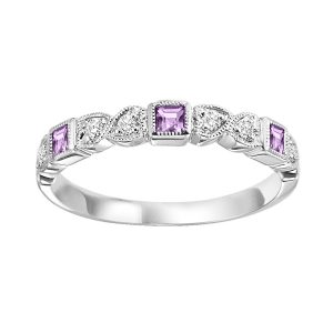 10K WG 1/12 ct. tw. Diamond & 1/7 ct. tw. Syn Alexandrite Alternating Stackable Ring