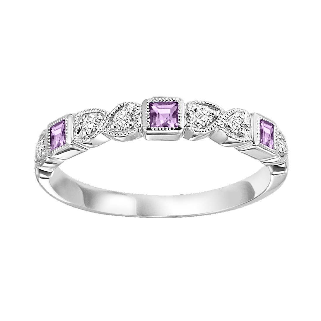 10K WG 1/12 ct. tw. Diamond & 1/7 ct. tw. Syn Alexandrite Alternating Stackable Ring