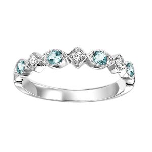 10K WG 1/20 ct. tw. Diamond & 1/6 ct. tw. Aquamarine Alternating Stackable Ring
