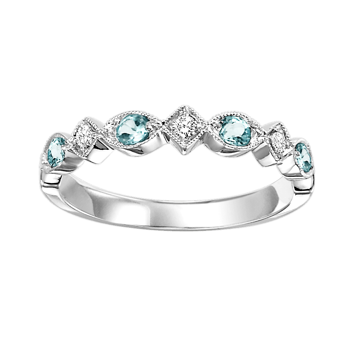 10K WG 1/20 ct. tw. Diamond & 1/6 ct. tw. Aquamarine Alternating Stackable Ring