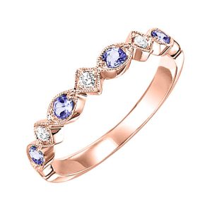 10K RG 1/20 ct. tw. Diamond & 1/6 ct. tw. Syn Alexandrite Alternative Stackable Ring