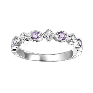 10K WG 1/20 ct. tw. Diamond & 1/6 ct. tw. Syn Alexandrite Alternating Stackable Ring