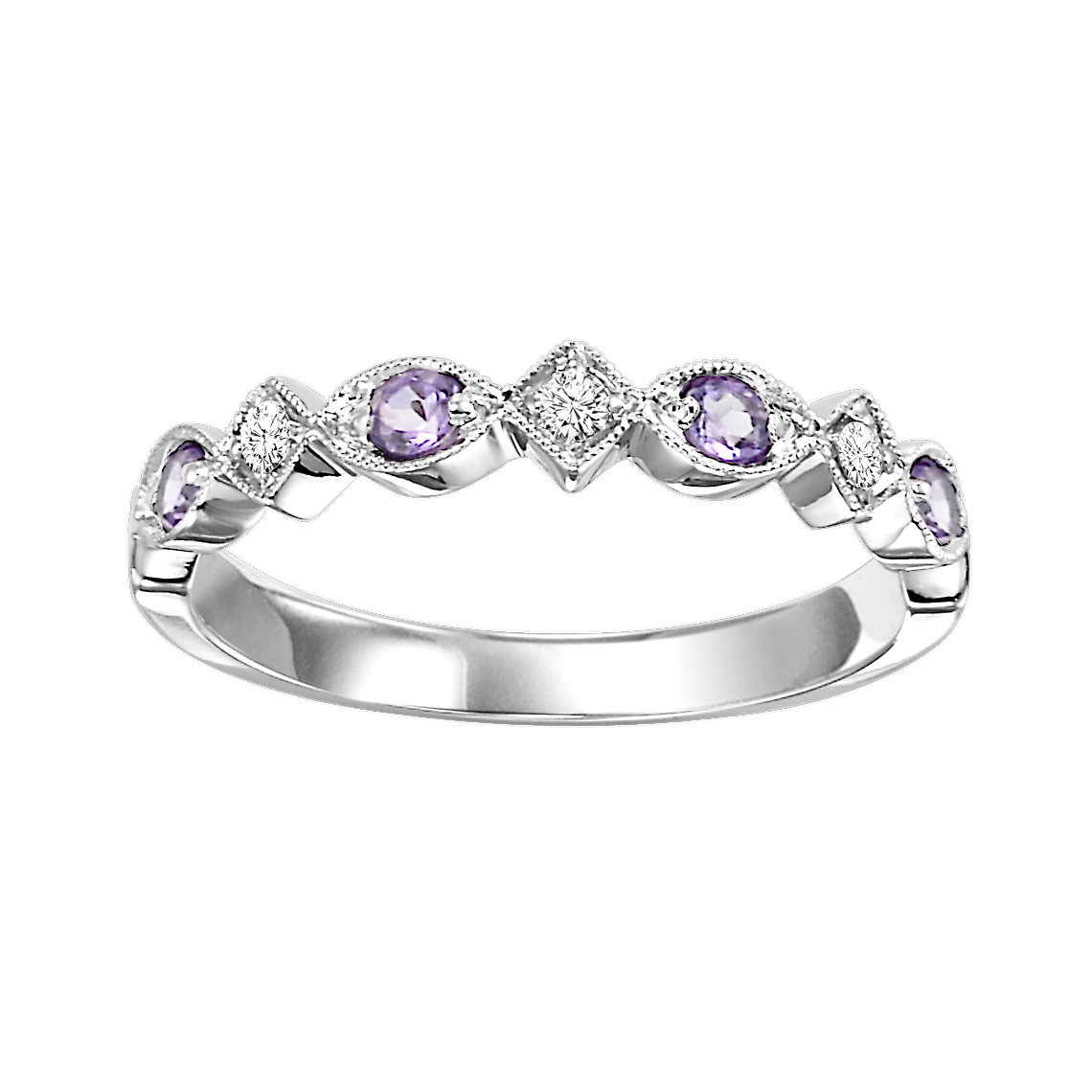 10K WG 1/20 ct. tw. Diamond & 1/6 ct. tw. Syn Alexandrite Alternating Stackable Ring