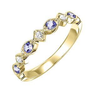 10K YG 1/20 ct. tw. Diamond & 1/6 ct. tw. Syn Alexandrite Alternative Stackable Ring
