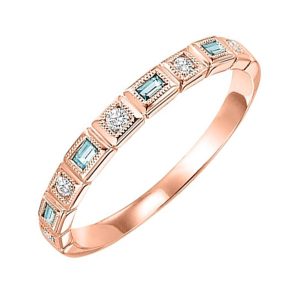 14K RG 1/12 ct. tw. Diamond & 1/10 ct. tw. Aquamarine Alternative Stackable Ring