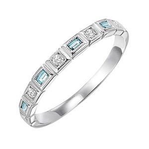 14K WG 1/12 ct. tw. Diamond & 1/10 ct. tw. Aquamarine Alternative Stackable Ring