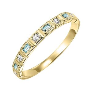 14K YG 1/12 ct. tw. Diamond & 1/10 ct. tw. Aquamarine Alternative Stackable Ring