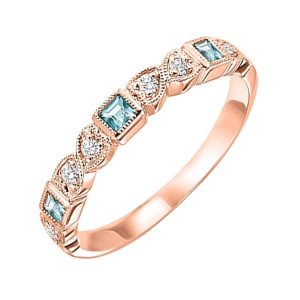 14K RG 1/12 ct. tw. Diamond & 1/7 ct. tw. Aquamarine Alternative Stackable Ring