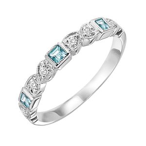 14K WG 1/12 ct. tw. Diamond & 1/7 ct. tw. Aquamarine Alternative Stackable Ring