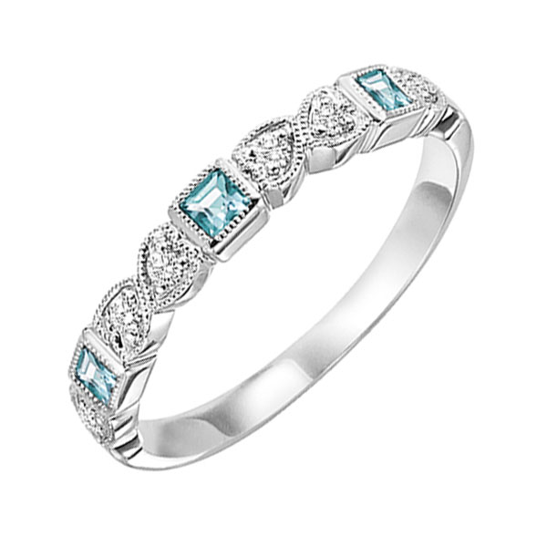 14K WG 1/12 ct. tw. Diamond & 1/7 ct. tw. Aquamarine Alternative Stackable Ring