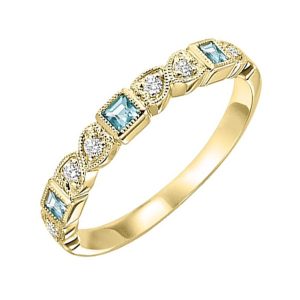 14K YG 1/12 ct. tw. Diamond & 1/7 ct. tw. Aquamarine Alternative Stackable Ring