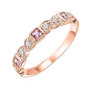 14K RG 1/10 ct. tw. Diamond & 1/7 ct. tw. Syn Alexandrite Alternative Stackable Ring