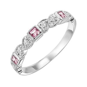 14K WG 1/10 ct. tw. Diamond & 1/7 ct. tw. Syn Alexandrite Alternative Stackable Ring