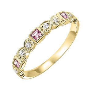 14K YG 1/10 ct. tw. Diamond & 1/7 ct. tw. Syn Alexandrite Alternative Stackable Ring