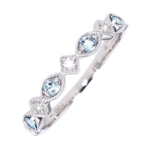 14K WG 1/20 ct. tw. Diamond & 1/6 ct. tw. Aquamarine Alternative Stackable Ring