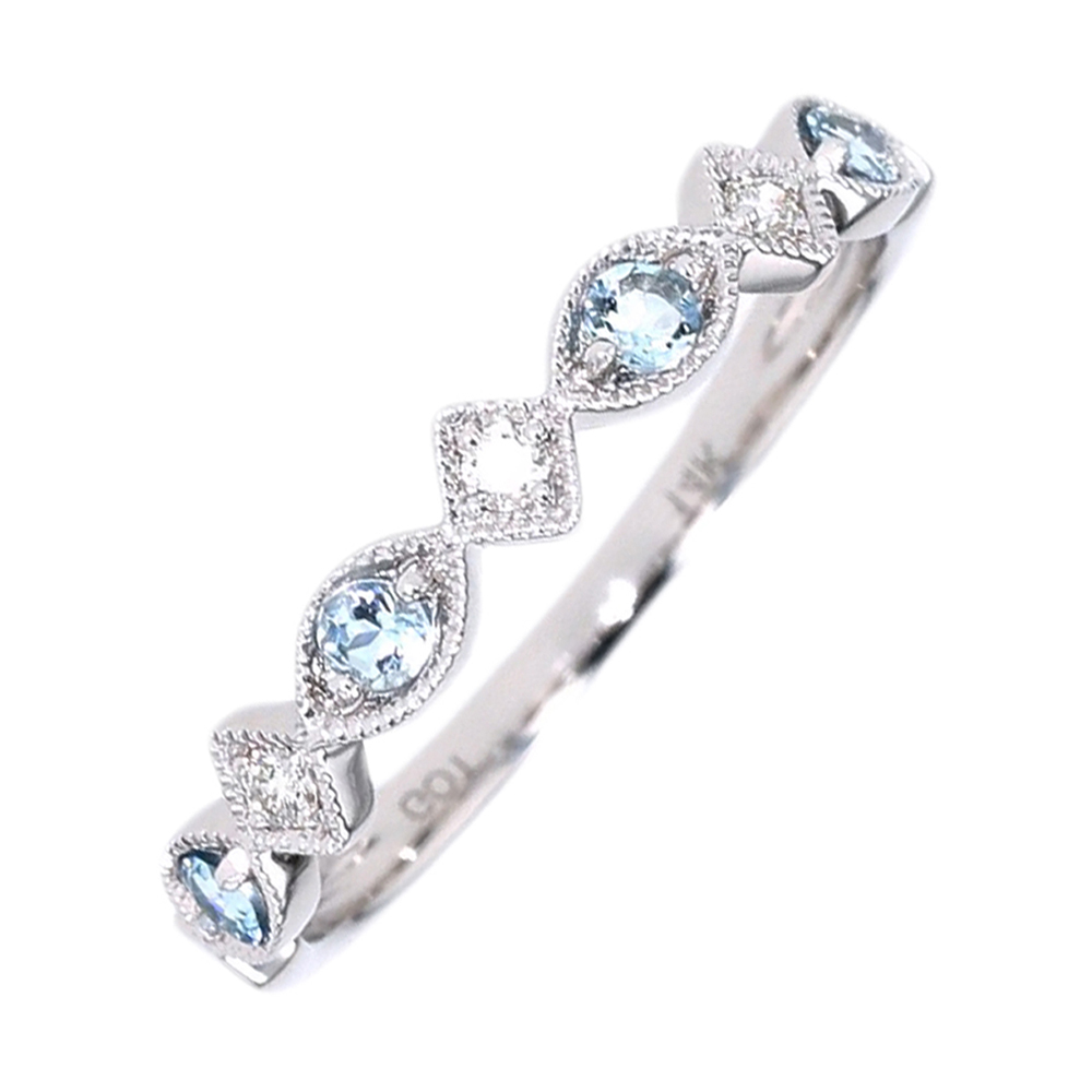 14K WG 1/20 ct. tw. Diamond & 1/6 ct. tw. Aquamarine Alternative Stackable Ring