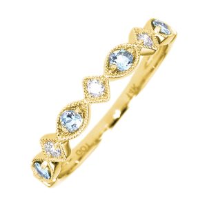 14K YG 1/20 ct. tw. Diamond & 1/6 ct. tw. Aquamarine Alternative Stackable Ring