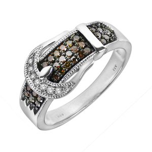 Silver 1/3 ct. tw. Brown Diamond Pave Buckle Ring