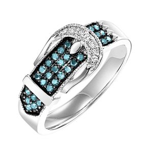 Silver 1/3 ct. tw. Blue Diamond Pave Buckle Ring