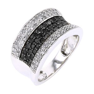 Silver 1 ct. tw. Black & Diamond Multi Row Pave Ring