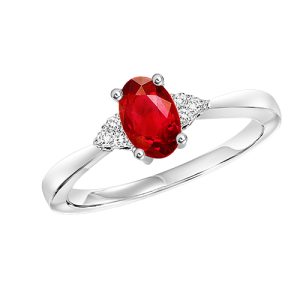 10K WG 1/25 ct. tw. Diamond & 3/8 ct. tw. Oval Garnet Accent Ring